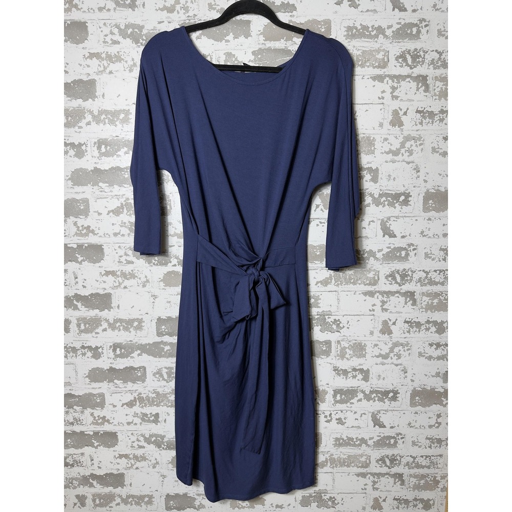 Ann Taylor Dress Womens Small Navy Blue Tie Front 3/4 Sleeve Stretch Jersey